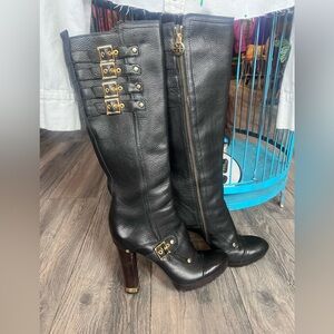 Knee High Tory Burch boots, black pebbled leather. LIKE NEW.